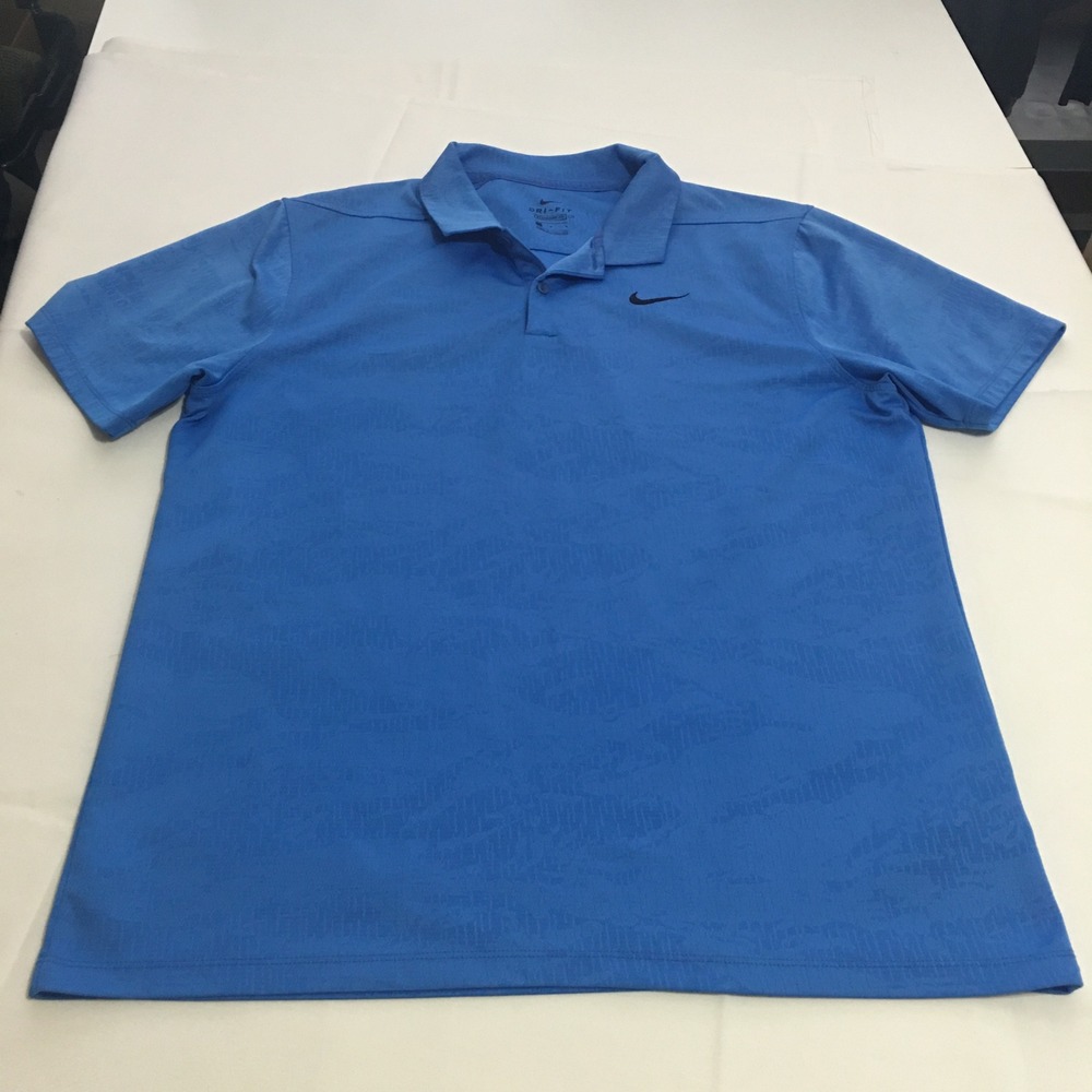 Nike Polo Shirt Mens Large Blue Dri-Fit Short Sleeve Embossed Camo - Picture 1 of 9